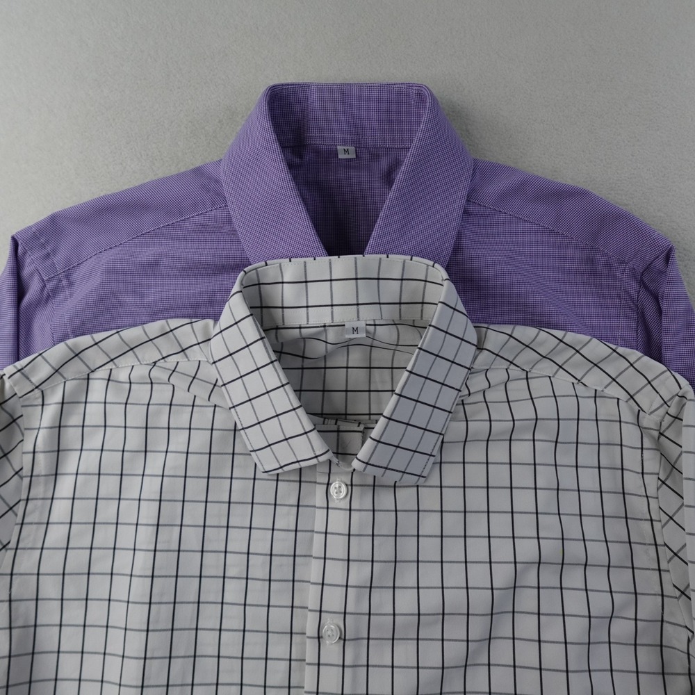 Lot of 2 State and Liberty Dress Shirts Mens Medium Check Stretch Athletic